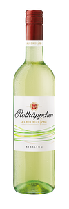 Eine Flasche Rotkaeppchen Alkoholfreier Riesling, elegant präsentiert und freigestellt